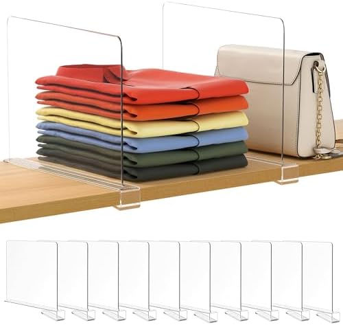10 Pack 12 Inches [Extra Tall Version] Clear Shelf Dividers for Organization, Acrylic Closet Shelf Vertical Shelves Organizer for Bedroom, Kitchen and Office by Famyards