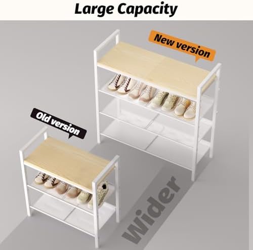 GEEBOBO 4 Tier Shoe Rack for Entryway, Holds 12 Pairs of Shoes, Metal Shoe Rack & Organizer for Front Door Entrance, Shoe Storage for Closet, Garage (White+Beige) - Image 5