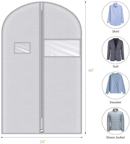 Syeeiex 40 Inch Suit Bag, Garment Bags for Storage Suits, 5 Pack, Grey - Image 2