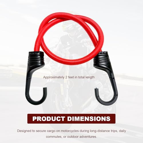 2 PCS 24 Inch Bungee Cords with Hooks, Heavy Duty Bungee Straps Elastic Cargo Tie Down Rope, Multi-Purpose Cord Sturdy Fastening Belt for Bicycle Outdoor Tent Luggage Rack (Red) - Image 2