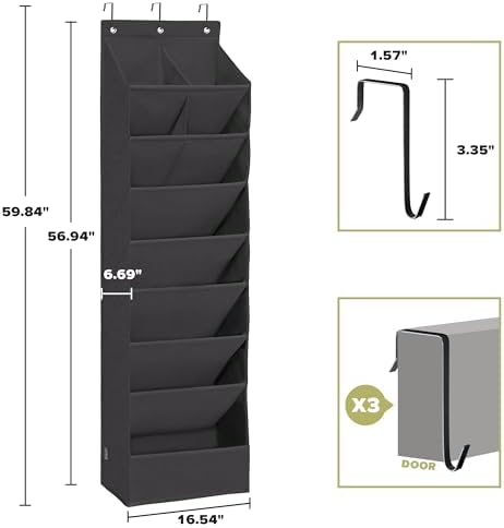 Over Door Organizer with 10 Extra Large Pockets, 23 Pairs Shoes Large Capacity Hanging Storage Organizer for Shoes, Diapers, Black, 8 Layers, 2-Pack - Image 2