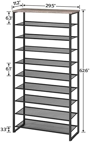 HOOBRO 10-Tier Shoe Rack for Entryway, 29.5" L Shoe Storage Organizer, Large Capacity Shoe Shelf for Closet, Front Door Entrance, Hallway, Holds 36-40 Pairs of Shoes, Greige and Black BG107XJ01 - Image 3