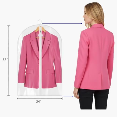 36” All Clear Garment Bags for Women Suit Bags - PEVA Waterproof Suit Cover with Zipper for,Hanging Clothes, Coats - Durable Dresser for Closet Storage, Dustproof & Moisture Resistant - 36”/12 Pack - Image 2