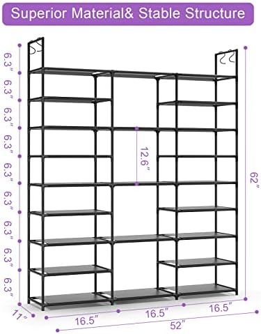 Kottwca Shoe Rack Organizer, Large Shoe Rack for Entryway Closet, Metal Shoe Shelf for Shoes and Boots, Big Non-Woven Fabric Shoe Storage Organizer with Hooks for Cloakroom, Black… - Image 3