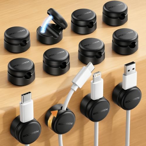 Rocoren 12 Pack Magnetic Cable Clips,360° Rotating Cord Organizer Holder by Rocoren