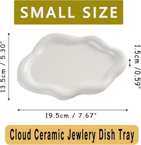 Small Jewelry Dish for Women, Gifts for Mom, Ceramic Jewlery Tray Ring Holder, Vanity Ring Dish Cute Cloud Tray, Nightstand Decor Trinket Bowl for Earrings, Perfume, Keys, White Jewelry Plate - Image 2