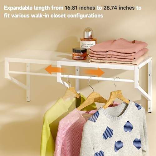 ThreeHio Expandable Closet Shelves Wall Mounted, 3 Pack Closet Shelving with Hanging Rods, Wall Shelving for Walk-in Closet, Hanging Shelves Organizer and Storage for Closet, Laundry - Image 5