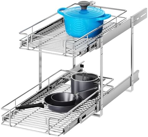 2 Tier Individual Pull Out Cabinet Organizer 13½" W x 18" D, Heavy Duty Cabinet Pull Out Shelves, Slide Out Drawers Organization for Kitchen Cabinets Bathroom by Unknown