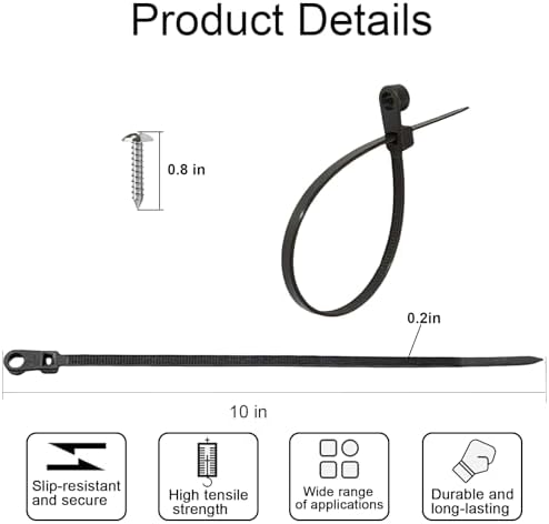 200 PCS 10 in black zip ties, 100 screws, cable ties with screw holes 75lb - Image 4