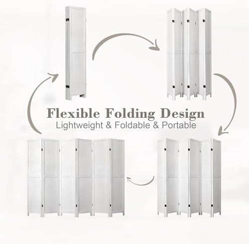 WelFurGeer 6 Panel Room Divider Screen - 360° Adjustable Folding Panels for Privacy, Bedroom, Living Room & Patio, Handcrafted Decorative Room Divider, Freestanding Divider for Room Separation (White) - Image 4