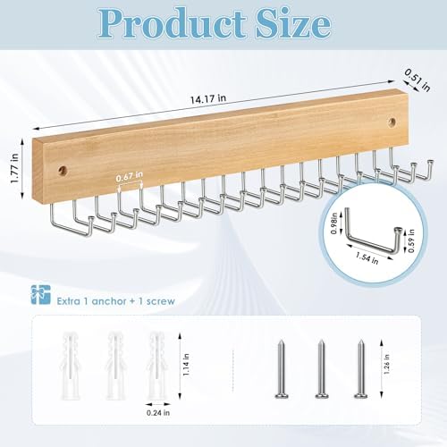 Tie Rack Belt Hanger Wall Mounted Tie Organizer Natural 1 Pack - Image 6