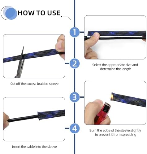 Expandable Braided Sleeving, PET Automotive Wire Loom, Flexible Cable Management for Audio Video and Other Home Device, Cord Protector from Pets (Black Blue, 1/4" x 25ft) - Image 6