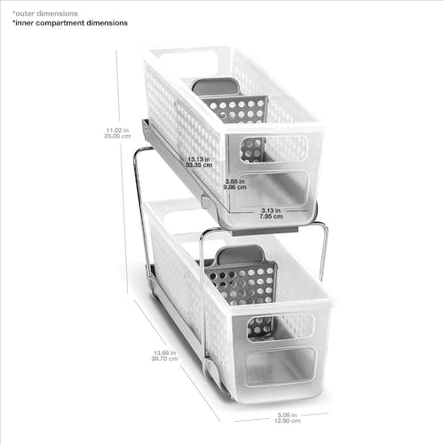 madesmart Mini 2-Tier Organizer, Multi-Purpose Slide-Out Storage with Handles and Dividers for Home and Bath, Frost - Image 4