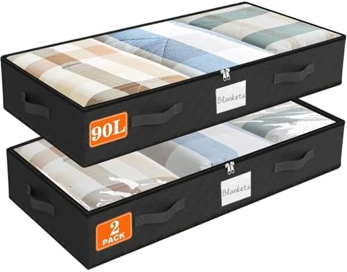 90L Under Bed Storage Containers, Storage Bags, Organizers, 2-Pack, Black by Unknown