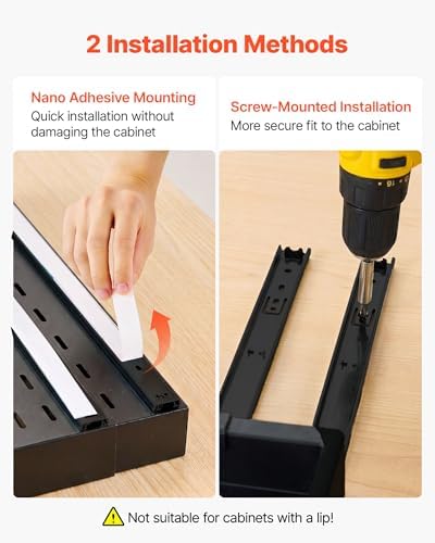 VEVOR Pull Out Cabinet Organizer, 4 Pack Expandable Width (12.2"-18.9"), 20.47" Deep Pull Out Drawers for Cabinets, Sliding Drawer for Kitchen Pantry Cabinet Organizer with Nano Adhesive Strips, Black - Image 5