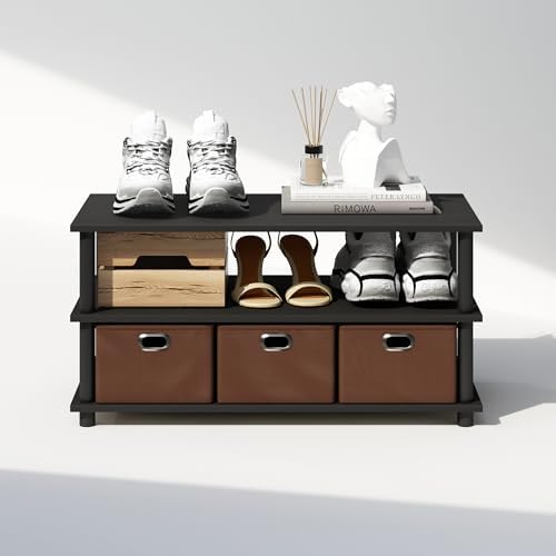 Furinno Turn-N-Tube Shoe Rack, 3-Tier Compact Shoe Organizer, Toolless Shoe Storage with Bin Drawers and Open Shelves, 15.5 x 31.2 x 15.4, for Closet Entryway, Office, Garage, Black Oak - Image 6