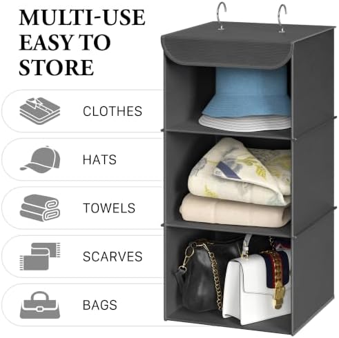Simple Houseware 3 Shelf Hanging Closet Organizer, Dark Gray - Image 5