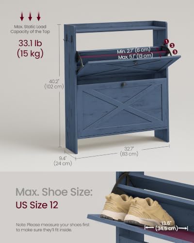 VASAGLE Narrow Shoe Storage Cabinet Organizer with 2 Flip Drawers - Image 2