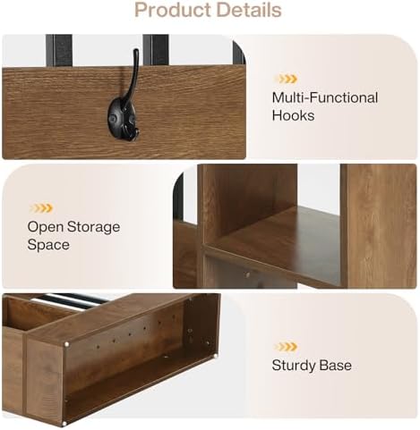 Tribesigns Wall Room Divider, Wood Freestanding Room Divider Bookcase with Shelves & Coat Hooks, 71" Modern Wall Partition for Home & Office Decorative, Brown - Image 6