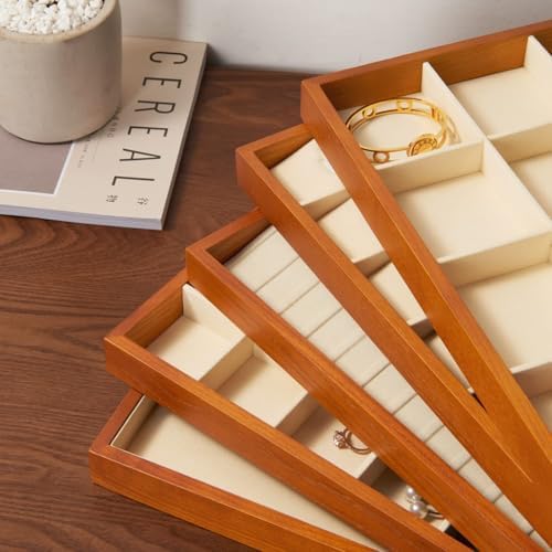 Oirlv Solid Wood Jewelry Tray,Jewelry Drawer Organizer,24 Grid(Cream) - Image 6
