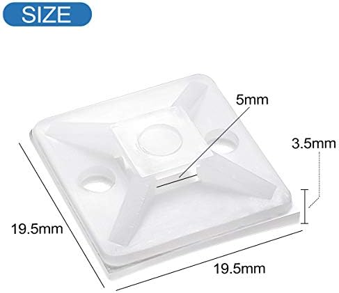 XHF 100 PCS 3/4" White Self Adhesive Cable Zip Tie Mounts Wire Cable Clips Holders Management Anchors Organizer Holders Squares(HS-101S) - Image 3