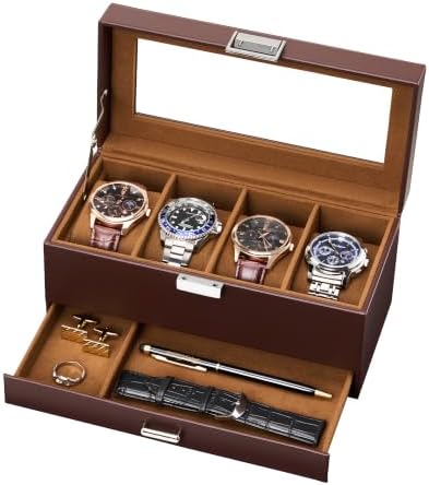 Lolalet 4-Slot Watch Case for Men, Mens Jewelry Box with Glass Lid-Espresso by Lolalet