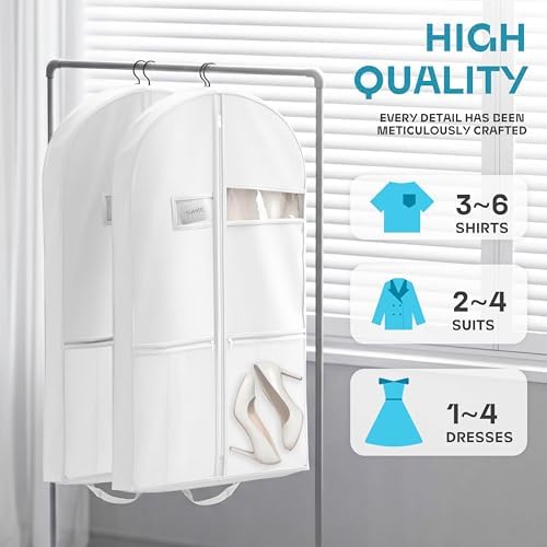 43" Travel Garment Bag with Accessories Zipper Pocket, Heavy Duty Suit Bag for Suits, Tuxedos, Dresses, Coats, White, 1 pack - Image 2