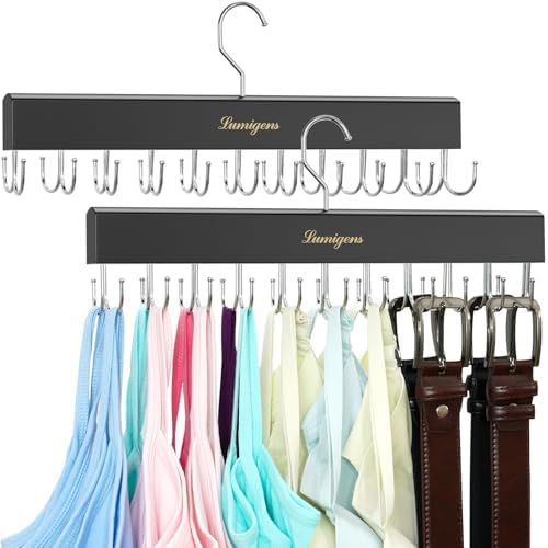 Belt Organizer for Closet, Belt & Bra Hanger for Women/Men, Tie & Belt Rack with 22 Rotatable Hooks, Stackable Space Saving Hangers, Tie Hanger, Bra Organizer, Tank Top Hanger, 3pcs by Lumigens