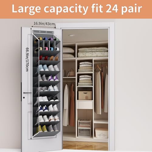 KYEVIS 10-Tier Large Size Over the Door Shoe Organizer, 20 Pairs Hanging Shoe Rack for Closet with Deep Pockets, Space-Saving Storage for Sneakers, Boots Heels (Grey) - Image 3