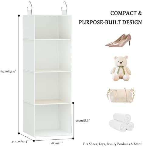 Hanging Closet Organizer with Bamboo Shelves - Foldable Closet Storage for Baby Clothes, Towels, Scarves,Space Saving Shelves Organizer (White) - Image 3