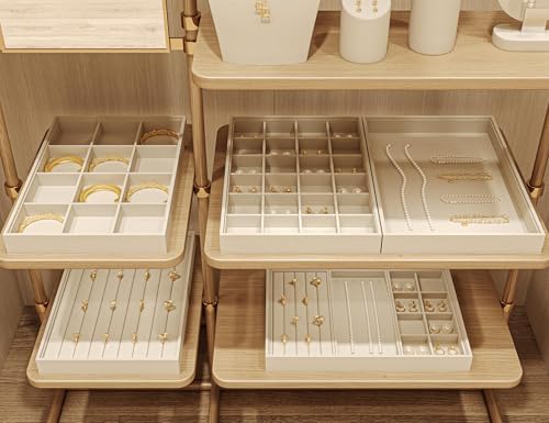 Oirlv Stackable Jewelry Tray,Linen Jewelry Organizer for Drawer - Image 2