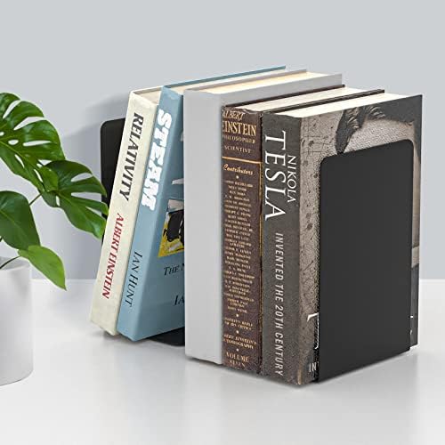 VFINE Bookends 4 Pairs, Black Metal Book Ends, Bookends for Shelves, Book Stopper for Heavy Books, Book Dividers for Home Office School Supplies - Image 5