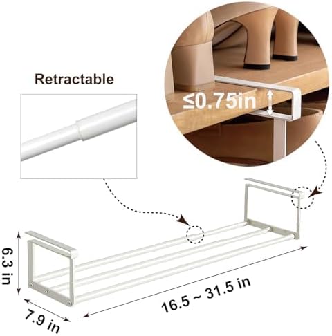 Expandable Shoe Rack Organizer - Adjustable Shoe Rack & Under Cabinet Shelf - for Shoe or Clothing Storage and Organization, Under Shelf Storage (Black,2 Pcs) - Image 2
