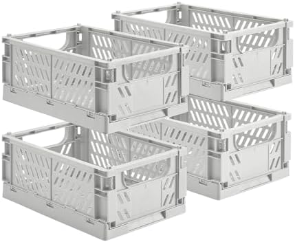 HUUSMOT 4-Pack Collapsible Plastic Storage Baskets, Grey, 9.8"x6.5"x3.8" by HUUSMOT