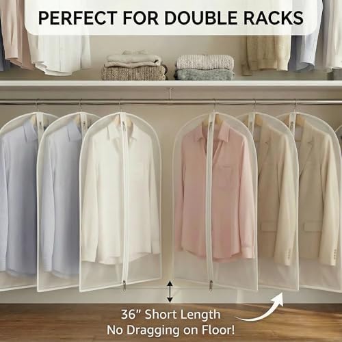 MsKitchen 6 Pack Shirt Garment Bags (24x36") - Dustproof Short Suit Covers - Durable PEVA Closet Bags with Sturdy Zipper for Blouses, Jackets, Sweaters & T-Shirts (Translucent) - Image 3