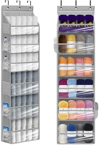 Over Door Organizer with 6 Extra Large Pockets and 12 Side Pockets, Large Capacity Hanging Storage Organizer with Clear Window for Shoes, Diapers, Grey, 6 Layers, 2-Pack - Image 6