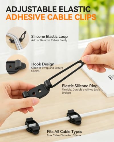 15 Pack Adjustable Elastic Adhesive Cable Clips, Cable Management Holder - Image 5