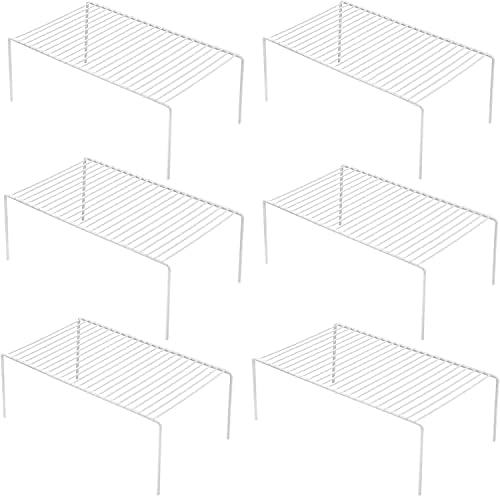 Kitchen Cabinet Shelf Organizer Set of 6, Medium (13 x 9.4 inch) Metal Wire Pantry Storage Shelves, Dish Plate Racks for Cabinets, Freezer, Counter, Cupboard Organizers and Storage, White by GEDLIRE