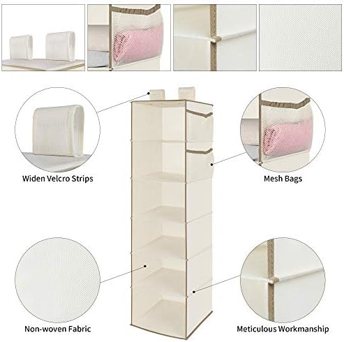 MAX Houser 6 Tier Shelf Hanging Closet Organizer with 2 Widen Straps, Beige - Image 4