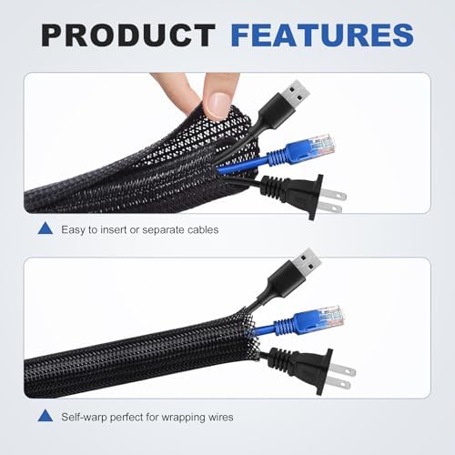 1" Cable Management Loom Wrap Sleeve Cord Wire Hider Organizer Covers - Image 3