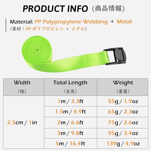 TRIWONDER Tie Down Straps Lashing Straps with Cam Buckle Nylon Webbing Heavy Duty Adjustable for Battery Kayak Motorcycle Cargo Packing - Image 2
