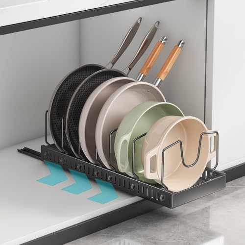 Black Pull Out Pot Lid Organizer, Cabinet Pan Rack by WOSHEN
