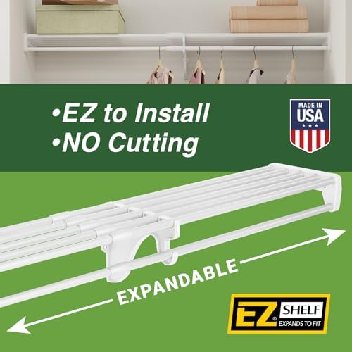 EZ SHELF - Hanging Shelf - Closet Rod - Expands 63.3-118” - White, Closet Shelves - Strong, Holds 200 lbs - DIY, Easy Install - to 2 Side Walls - Alternative to Wire Shelving - Image 4