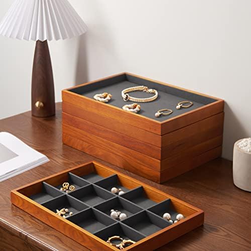 Oirlv Solid Wood Jewelry Tray,Jewelry Drawer Organizer,12 Grid(Grey) - Image 5