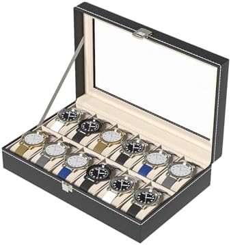 Watch Display Case For Men,Leather Watch Organizer Box,Watch Collection Storge Holder For Women,Watch Travel Organizer Tray (Black Leather, 12 slots), QF004 by Unknown