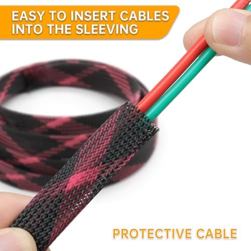 Braided Cable Sleeve, 33ft Expandable Wire Loom for Automotive Wiring Harness & PC Case, Pet-Proof Chew Resistant Cord Protector, Flexible Cable Management (Black-Pink, 10mm (3/8")) - Image 4