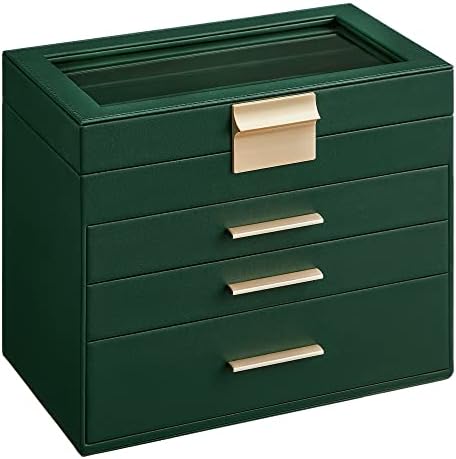 SONGMICS Jewelry Box Organizer, 4-Layer Storage with 3 Drawers, Glass Lid by SONGMICSbySONGMICSHOME