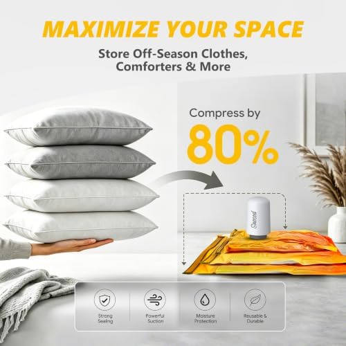 Vacuum Storage Bags with Electric Pump, 20 Reusable Compression Bags for Clothes, Bedding and Travel, Space Saving Storage Bags for Closet and Home Organization, White - Image 3