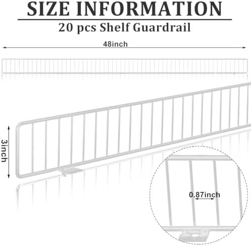 Yaocom 20 Pcs Gondola Shelf Fence 48x3'' Retail Front Wire Guard, White - Image 2