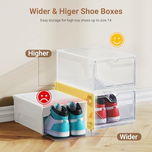 BROVIEW XX-Large Shoe Sneaker Storage Boxes for Size 14, 12 Pack Shoe Boxes - Image 3